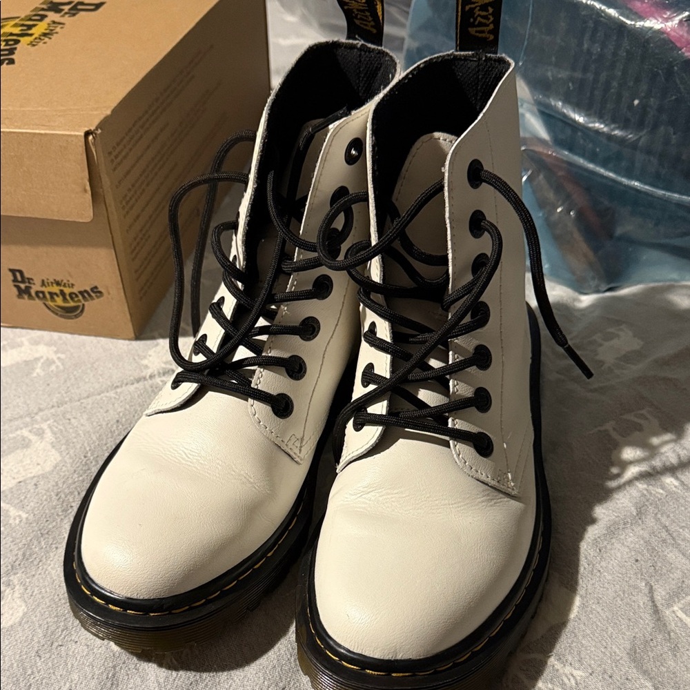 Dr. Martens White and Black Leather Boots